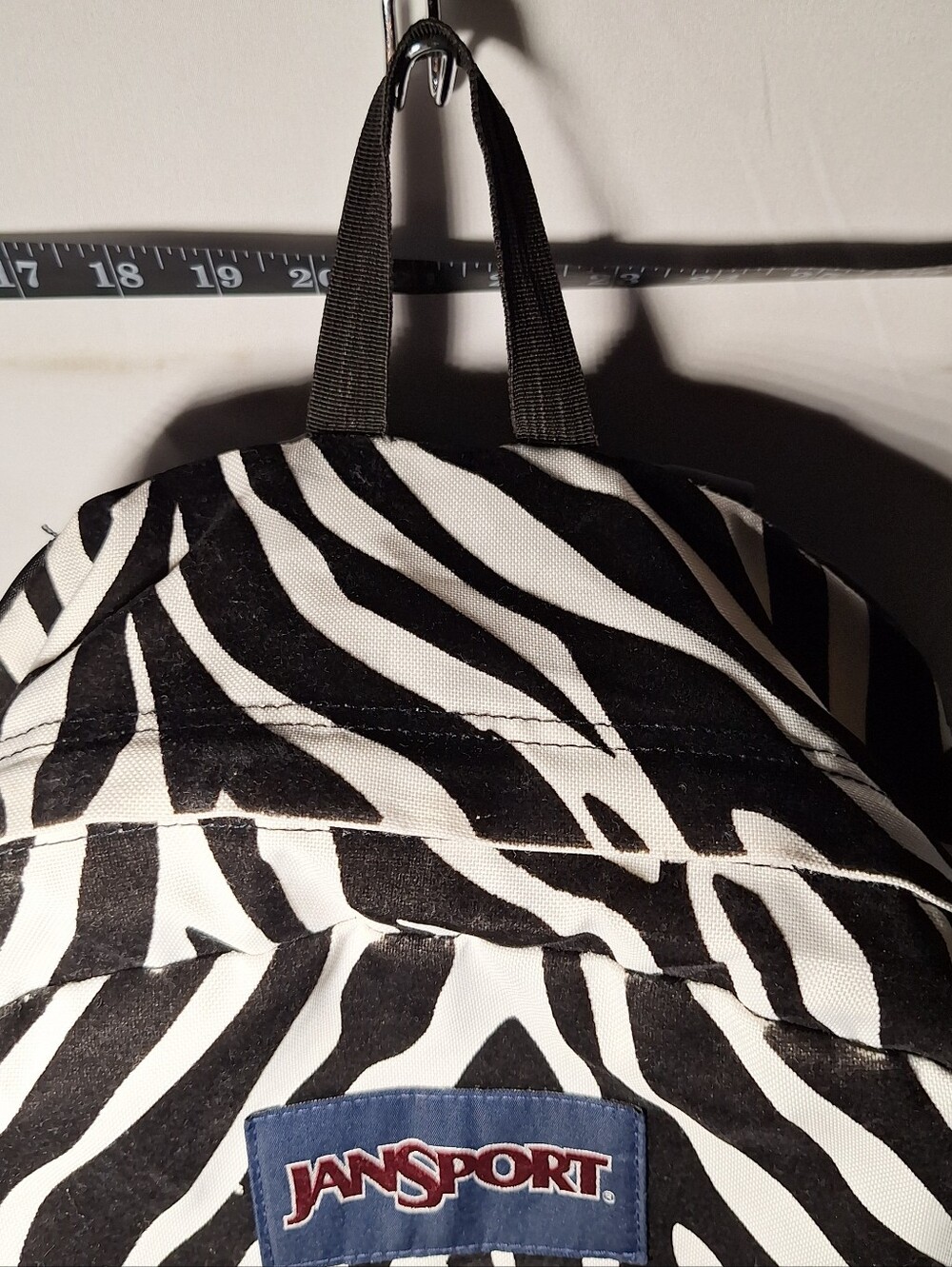 Jansport Backpack Zebra Black White, w/ Velvet-Like Soft Fuzzy Black Stripes - Picture 2 of 15